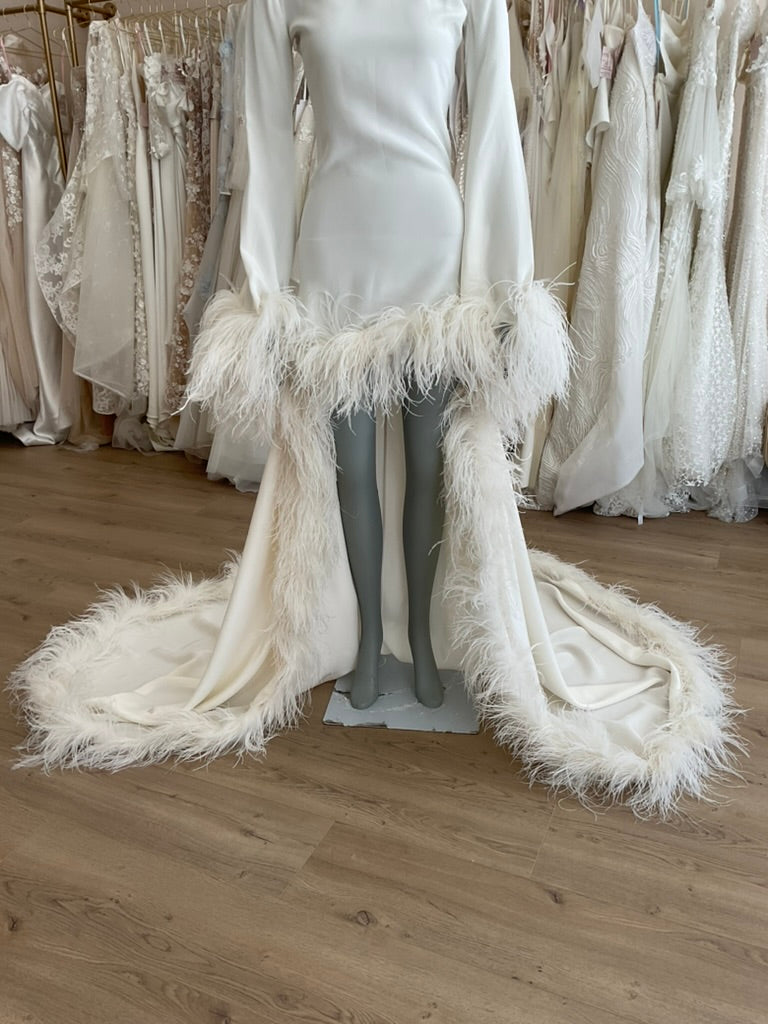 Ivan Young Ostrich Feather Trim Hi Low Gown XS