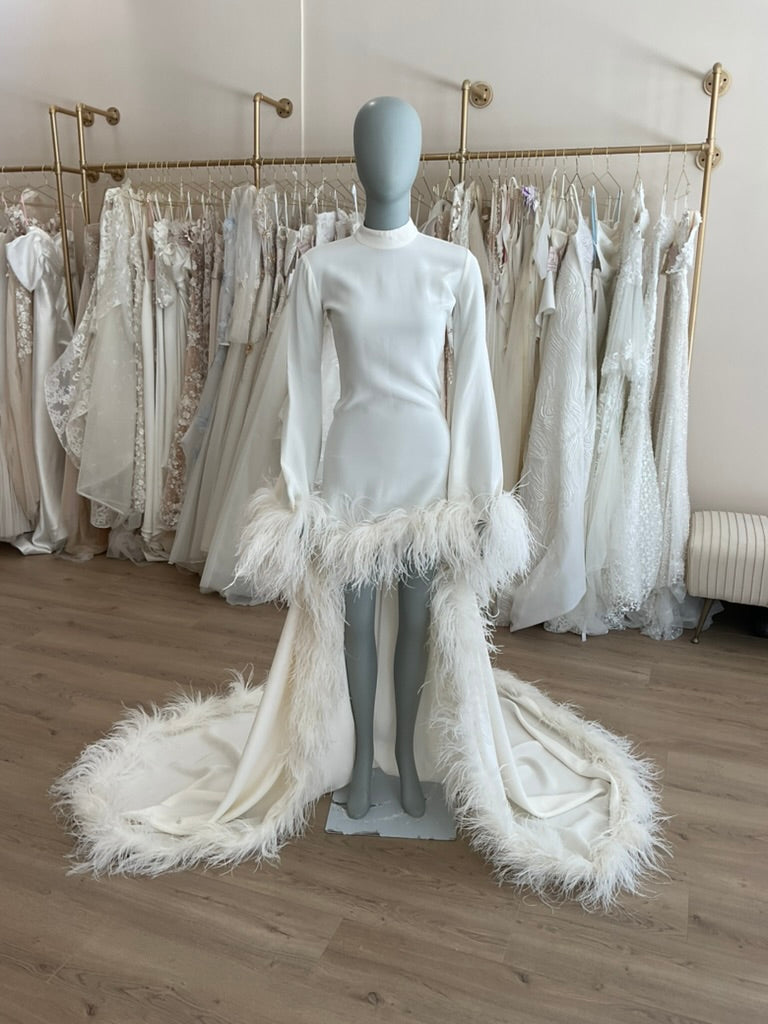 Ivan Young - Ostrich Feather Trim Hi-Low Gown (XS)