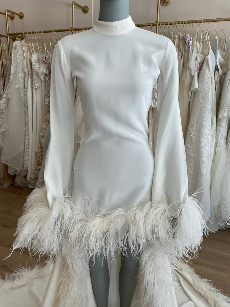 Ivan Young Ostrich Feather Trim Hi Low Gown XS