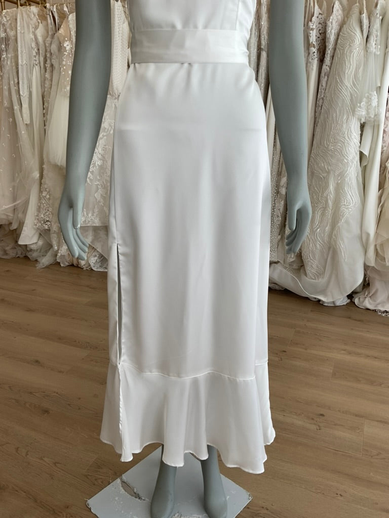 Show Me Your Mumu Lovely Midi Dress S Tie Back Tiered Ruffle White 2024 Linen NWD