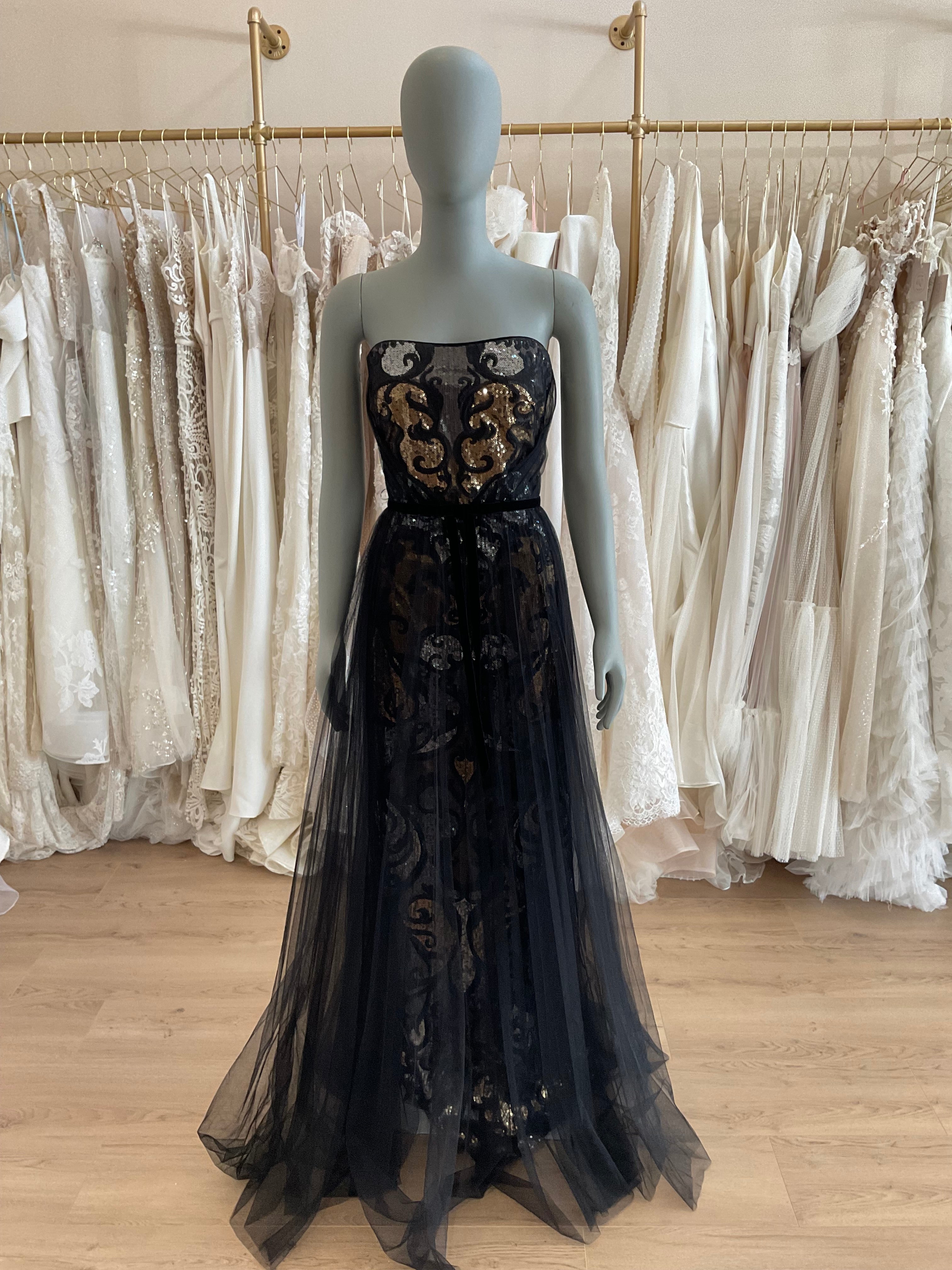 Marchesa black clearance and gold dress