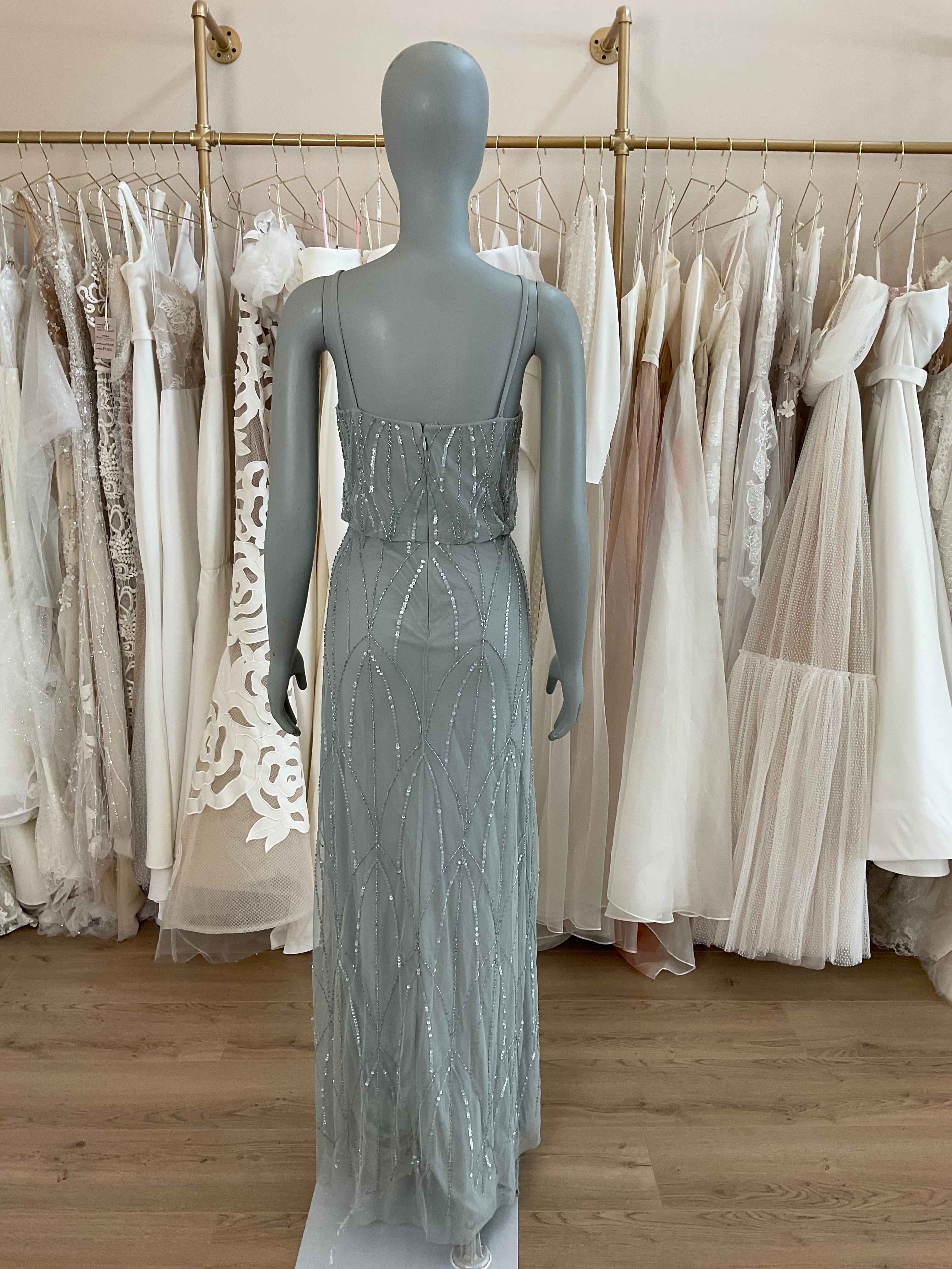 Adrianna Papell Dusty Pale Blue Beaded Gown