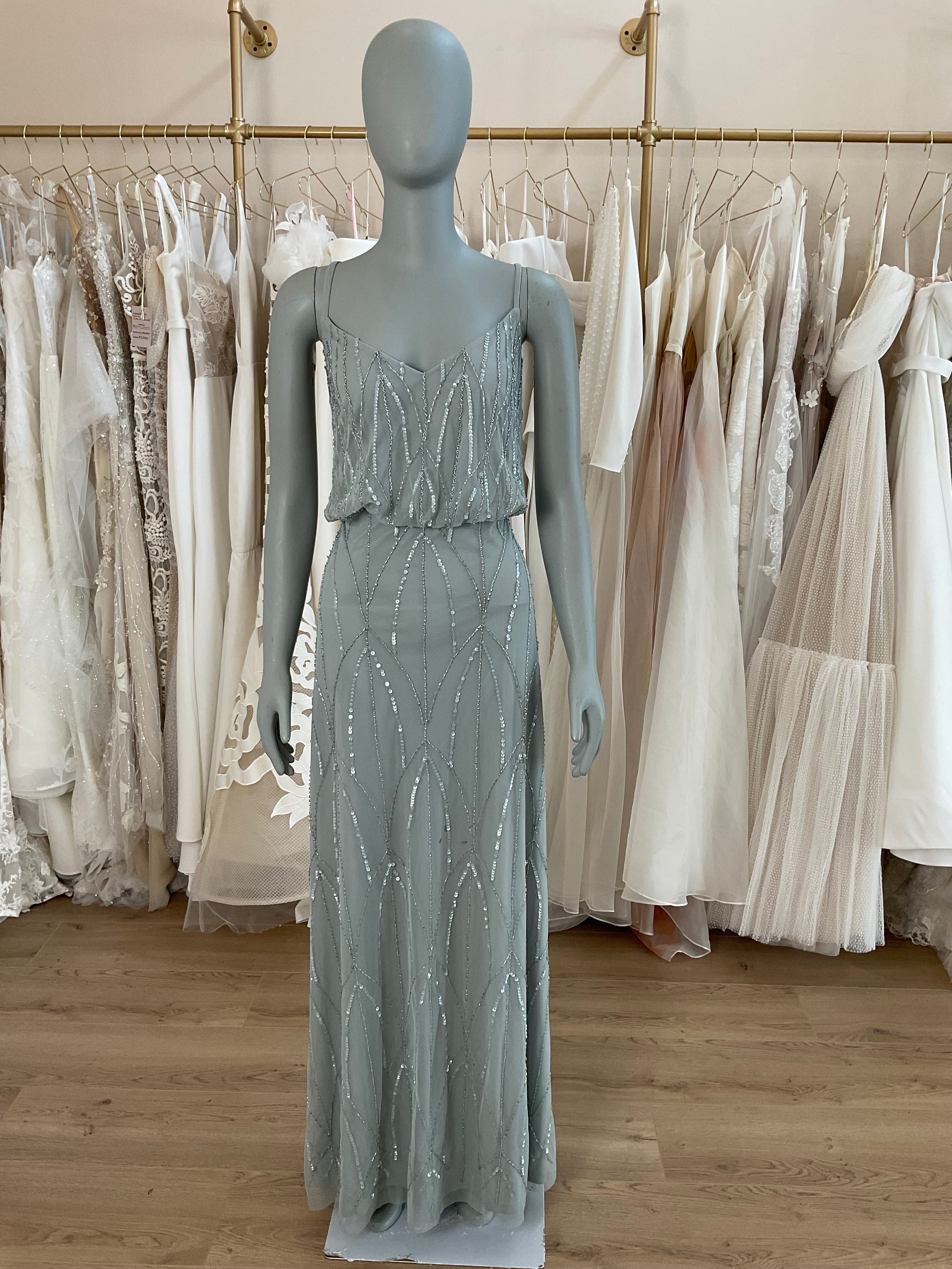 Adrianna Papell Dusty Pale Blue Beaded Gown